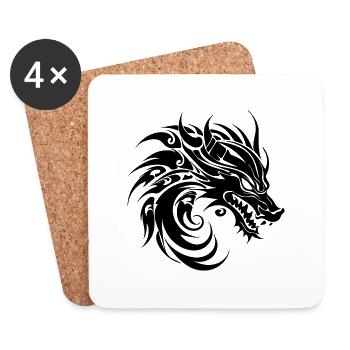 Tattoo Style brüllender chinesischer Drache Kopf - Untersetzer (4er-Set) - Weiß - Vorne