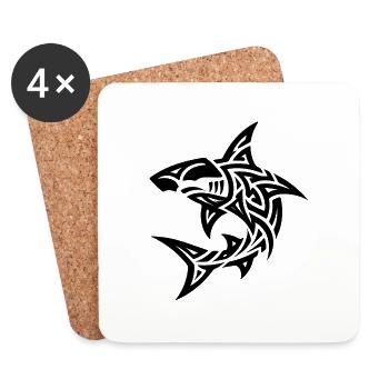 Tribal Hammerhai Style Taucher Fan Tattoo - Untersetzer (4er-Set) - Weiß - Vorne