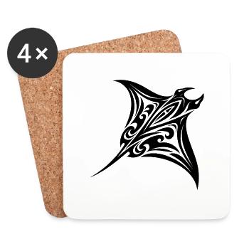 Tribal Manta Ray Style Diver Fan Tattoo - Coasters (set of 4) - white - Front