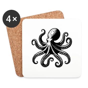 Großer Tintenfisch Oktopus mit acht Armen - Untersetzer (4er-Set) - Weiß - Vorne