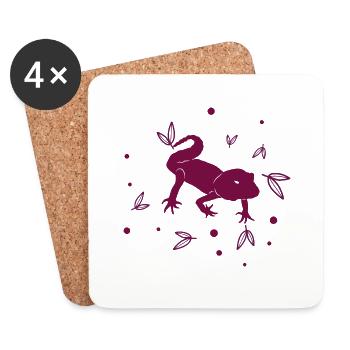 Salamandre - Animal amphibien - Dessous de verre (lot de 4) - blanc - Devant