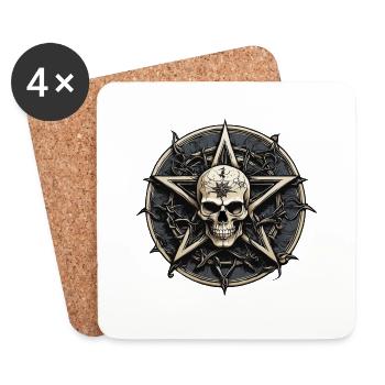 Crâne avec pentagramme de style gothique - Dessous de verre (lot de 4) - blanc - Devant