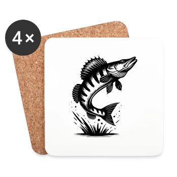 Big Jumping Zander Fish - Coasters (set of 4) - white - Front