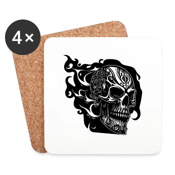 Feuer Schädel Tattoo Porträt Style - Untersetzer (4er-Set) - Weiß - Vorne