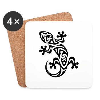 Kleiner Gecko im Tribal Tattoo Style - Untersetzer (4er-Set) - Weiß - Vorne