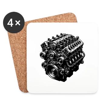 Motorblock Zylinder Hubraum Fan Motor - Untersetzer (4er-Set) - Weiß - Vorne