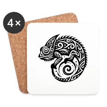 Chamäleon tribal Tattoo Verkleidung - Untersetzer (4er-Set) - Weiß - Vorne