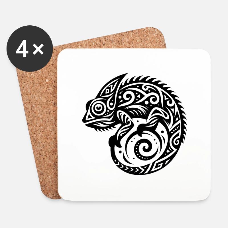 Chamäleon tribal Tattoo Verkleidung - Untersetzer (4er-Set) - Weiß