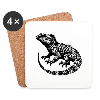 Bearded Dragon Tribal Tattoo Style Disguise - Coasters (set of 4) - white - Front