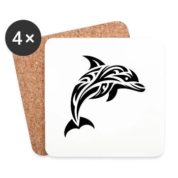 Springender süßer Tattoo Delfin - Untersetzer (4er-Set) - Weiß - Vorne
