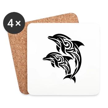 Tümmler Tribal Tattoo Springende Delfine - Untersetzer (4er-Set) - Weiß - Vorne