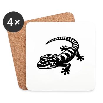 Cute gecko in tattoo style - Coasters (set of 4) - white - Front