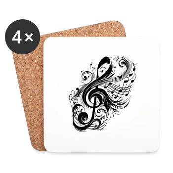 Clé de musique vintage avec des Notes sauvages - Dessous de verre (lot de 4) - blanc - Devant
