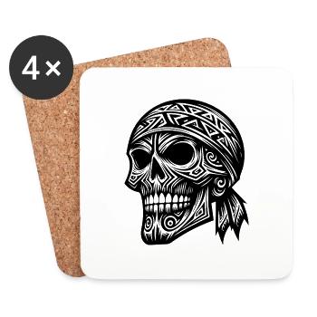 Piratenkostüm Wilder Schädel Tribal Tattoo Style - Untersetzer (4er-Set) - Weiß - Vorne