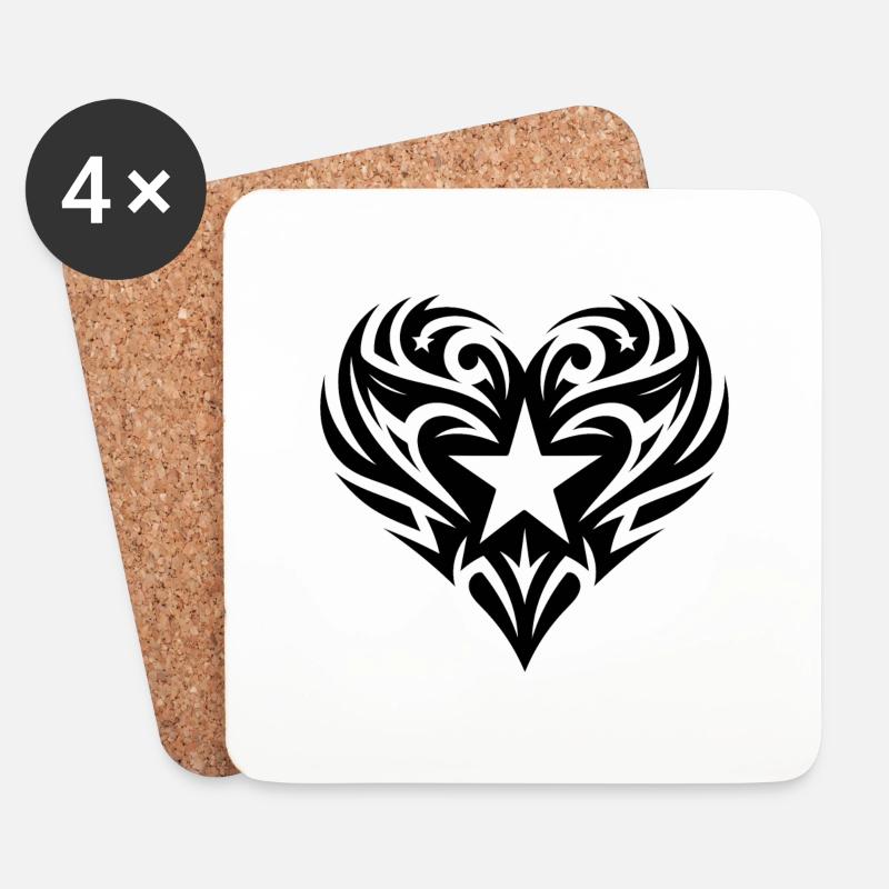 Tribal Tattoo Herz Linien mit Sternen - Untersetzer (4er-Set) - Weiß