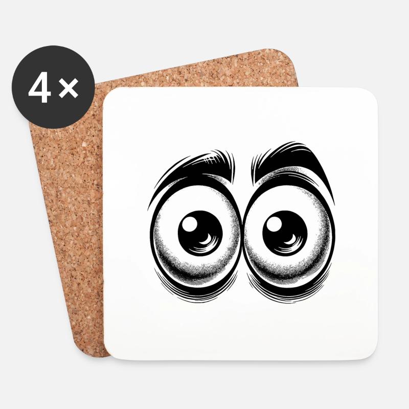Witzige Augen mit starrem Blick - Untersetzer (4er-Set) - Weiß