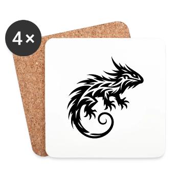 Struppiges Bartagame Tribal Drachen Tattoo - Untersetzer (4er-Set) - Weiß - Vorne