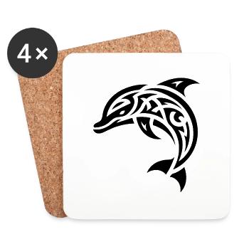 Jumping Little Baby Tattoo Dolphin - Coasters (set of 4) - white - Front