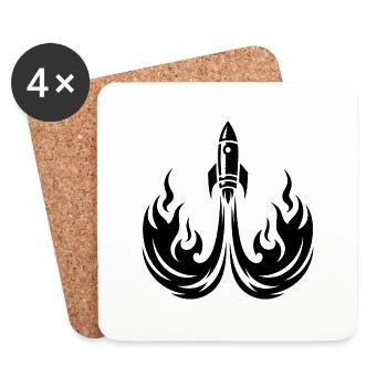 Launching spaceship in fire flames - Coasters (set of 4) - white - Front