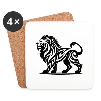 Lion de tatouage tribal fier élégant - Dessous de verre (lot de 4) - blanc - Devant