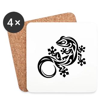 Kleiner drolliger Gecko im Tribal Tattoo Style - Untersetzer (4er-Set) - Weiß - Vorne