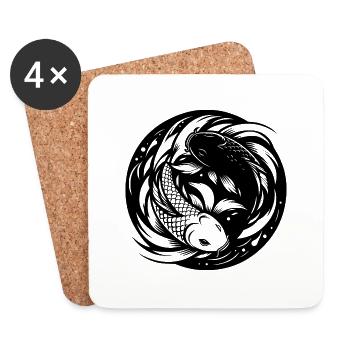 Koi Carp Yoga Circle Style Yin et Yang - Dessous de verre (lot de 4) - blanc - Devant