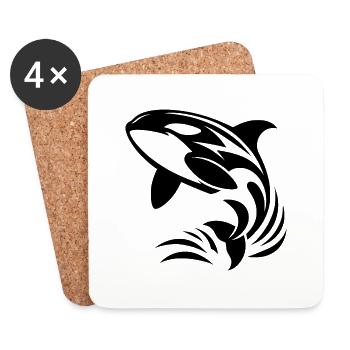 Elegan Orca saute dans le style de l’eau de tatouage - Dessous de verre (lot de 4) - blanc - Devant