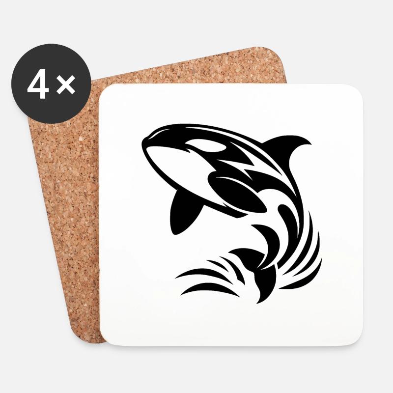 Eleganer Orca springt im Tattoo Wasser Style - Untersetzer (4er-Set) - Weiß