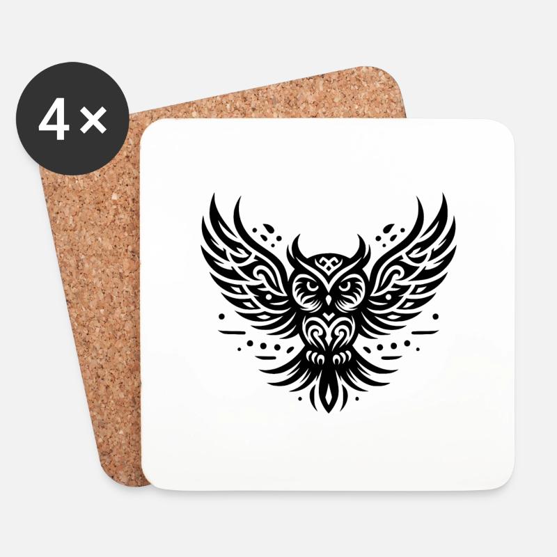 Fliegende Eule im Tattoo Style - Untersetzer (4er-Set) - Weiß