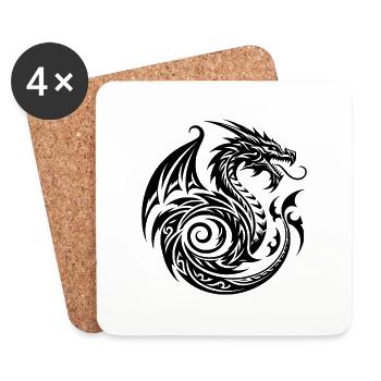 Dragon de tatouage tribal sauvage avec des ailes - Dessous de verre (lot de 4) - blanc - Devant