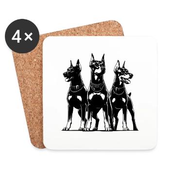 Three elegant watchful Doberman dogs - Coasters (set of 4) - white - Front