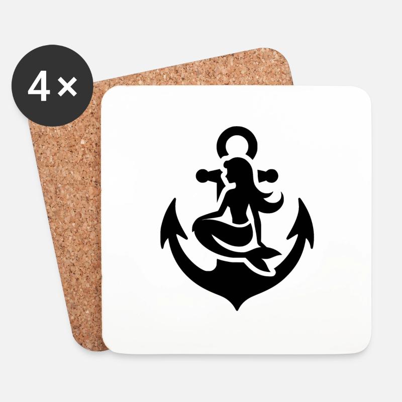 Tattoo Schiff Anker mit hübscher Meerjungfrau - Untersetzer (4er-Set) - Weiß