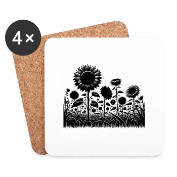 Sonnenblumen auf einem großen Feld - Untersetzer (4er-Set) - Weiß - Vorne