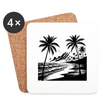 Côte volcanique avec palmiers, plage et mer - Dessous de verre (lot de 4) - blanc - Devant
