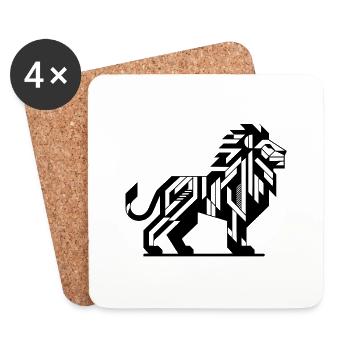 Geometric lion with teeth and elegant mane - Coasters (set of 4) - white - Front