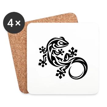 Gecko in Tribal Tattoo Style - Coasters (set of 4) - white - Front