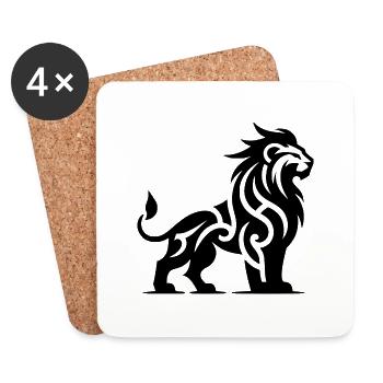 Fier lion de tatouage tribal avec crinière sauvage - Dessous de verre (lot de 4) - blanc - Devant