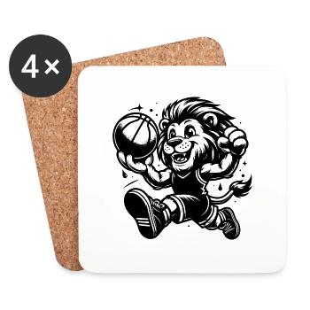 Drôle de lion de basket-ball avec balle - Dessous de verre (lot de 4) - blanc - Devant