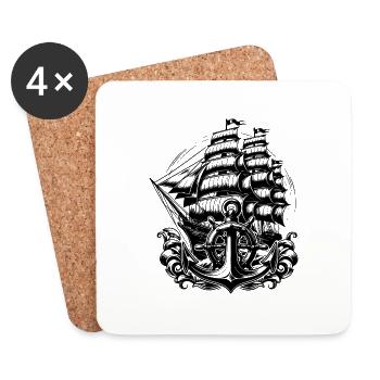 Anker Steuerrad Segelschiff im schwerer See - Untersetzer (4er-Set) - Weiß - Vorne