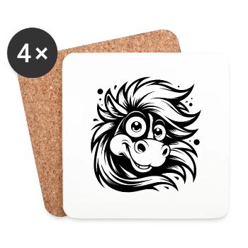 Drôle de cheval avec des yeux drôles - Dessous de verre (lot de 4) - blanc - Devant