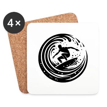 Sporty surfer surfing in the wave - Coasters (set of 4) - white - Front