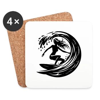 Sporty surfer with surfboard in wave tunnel - Coasters (set of 4) - white - Front