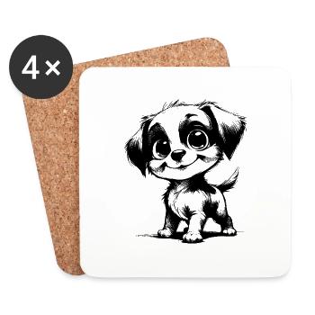 Little cute dog with big eyes - Coasters (set of 4) - white - Front