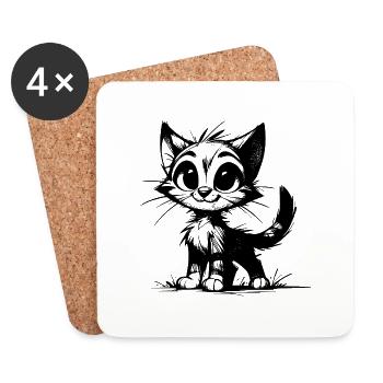 Katzen Baby Bleistift Zeichnung - Untersetzer (4er-Set) - Weiß - Vorne