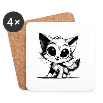 Crayon mignon dessin chats yeux de bébé - Dessous de verre (lot de 4) - blanc - Devant