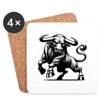 Taureau sauvage et puissant avec d’énormes cornes - Dessous de verre (lot de 4) - blanc - Devant