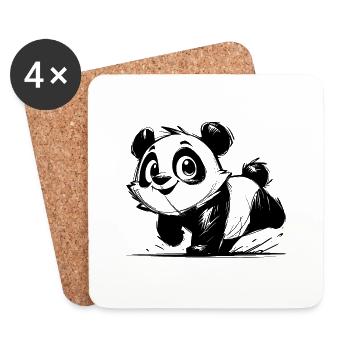 Petit panda mignon bébé dessin au crayon - Dessous de verre (lot de 4) - blanc - Devant