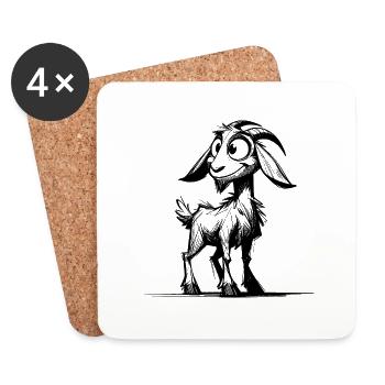 Goat Big Eyes Grinning Goat Sketch - Coasters (set of 4) - white - Front