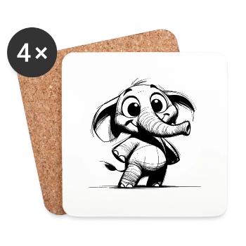 Kids Elephant Baby with Huge Trunk - Coasters (set of 4) - white - Front