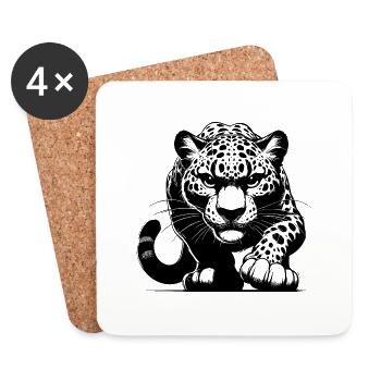 Elegant wild leopard hunting - Coasters (set of 4) - white - Front